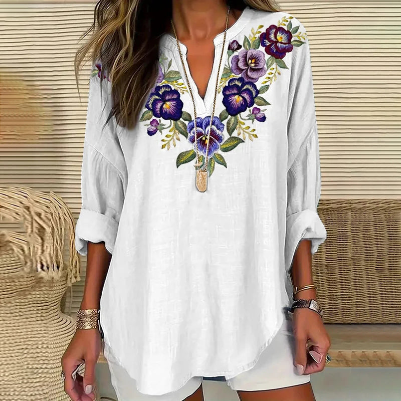 Comstylish Women's Purple Floral Art Print Casual Loose Tunic