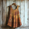 Women's Vintage Rust Dyed Embroidered Art Linen Blend Tank Top artswardrobe