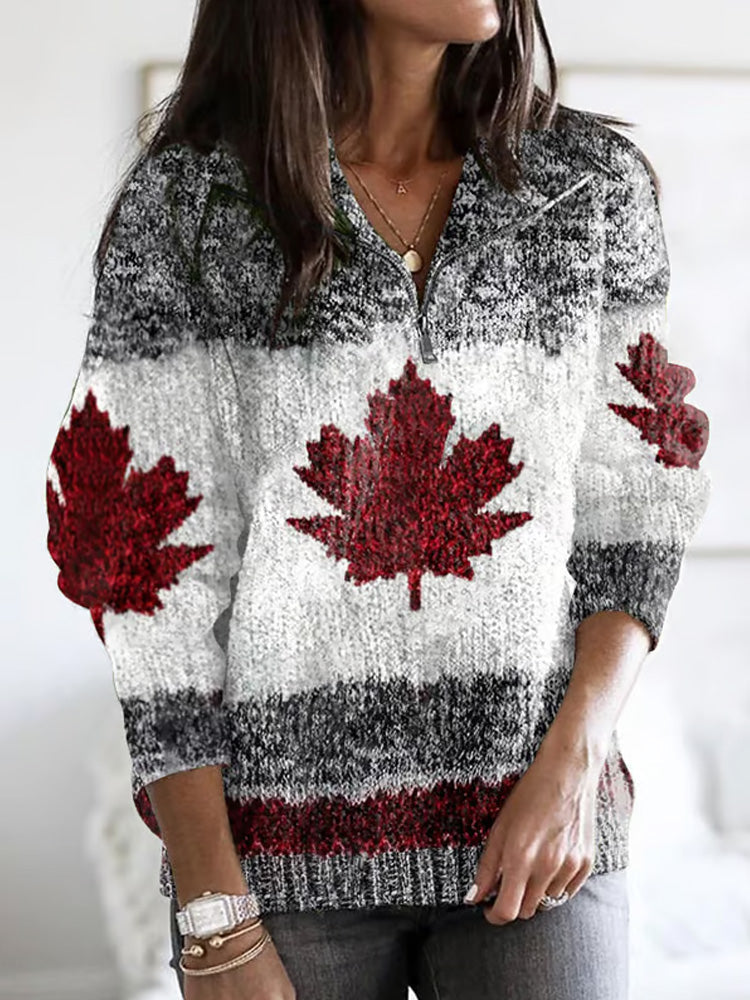 Women's Canadian Maple Leaf Half Zip Neck Sweater artswardrobe