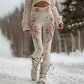 Women's Vintage Pink Floral Art Cozy Knit Leggings