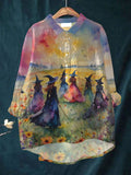 Comstylish Women's Casual Halloween Watercolor Witch Print T-shirt