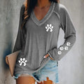 Comstylish Cute Paw Print V-Neck Long Sleeved Casual T-Shirt