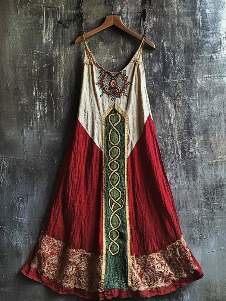 Vintage Celtic Totem Linen Halter Dress artswardrobe