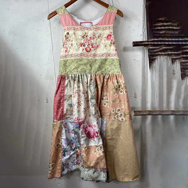 Vintage Floral Patchwork Fiber Art Linen Tank Dress artswardrobe