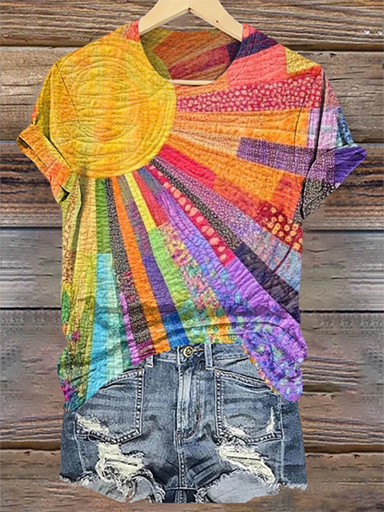 Colorful Sunshine Print T-shirt