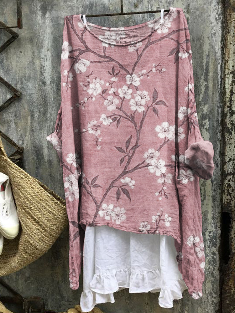 Comstylish Classy Cherry Blossom Flowy Linen Blend Tunic