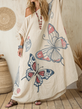 Nomad Spirit Ladies' Butterfly Art Linen Long Kaftan Dress artswardrobe