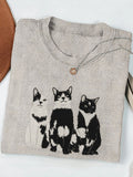 Cow Cat Embroidery Linen Casual T-Shirt elevenforest