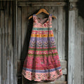 Vintage Floral Patchwork Art Linen Blend Tank Dress artswardrobe