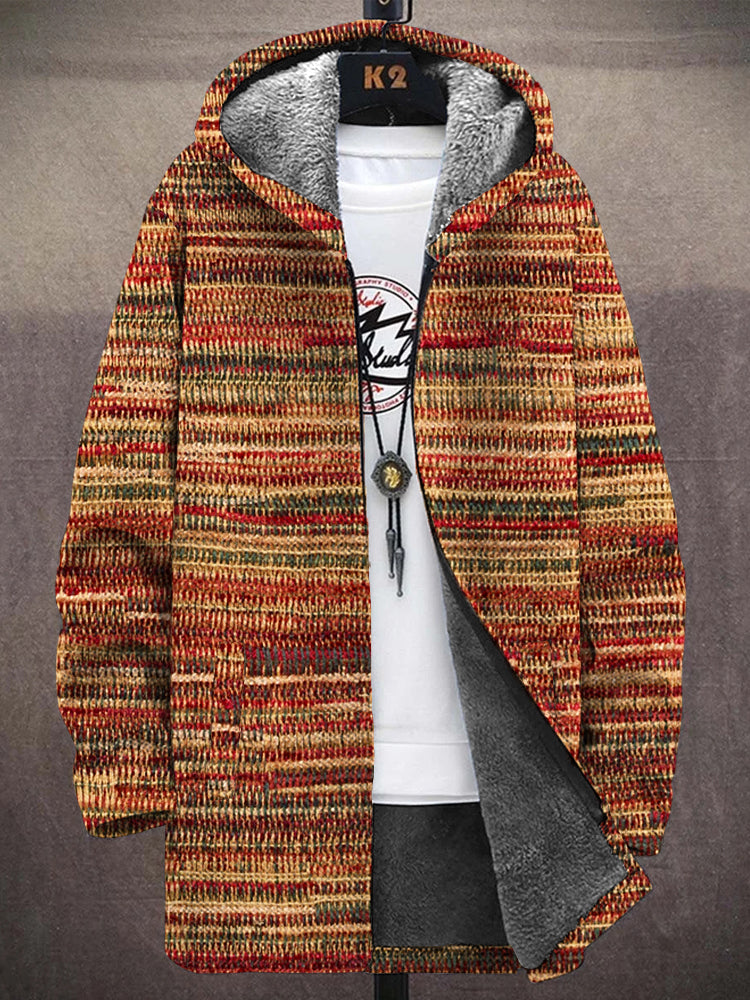 Men's Vintage Striped Knitted Pattern Cozy Hooded Coat elevenforest