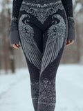 Comstylish Women's Viking Wings Silver Knit Leggings