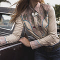 Comstylish Casual Cactus Splicing Western Style Rodeo Long Sleeve Shirt