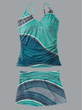 Women's Polka Dot Art V-Neck Print Suspender Skirt Tankini Pantskirt Set Swimsuit