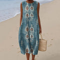 Vintage Loose Floral Ethnic Art Sleeveless Cotton And Linen Tank Dress artswardrobe