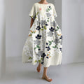 Comstylish Japanese Art Sakura Print Round Neck Short Sleeve Midi Dress