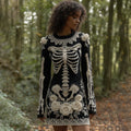 Women's Vintage Skull Rose Comfortable Elegant Sweater Dress artswardrobe