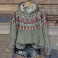Fairman Island Geometric Contrast Print Button Knit Hoodie elevenforest