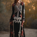 Comstylish Vintage Roses Skeleton Glitter Beaded Cozy Velvet Maxi Dress