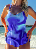 Vintage Floral Print Halter Ruffle Ruched Jacquard Tankini Short Set