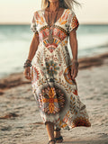 Women's Ethnic Tattoo Floral Art Print Pocket Cotton Dresses
