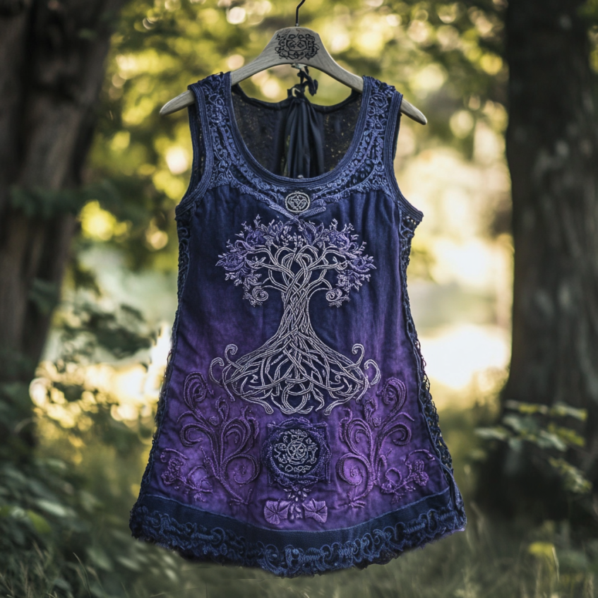 Boho Viking Tribal Celtic Knot Life Of Tree Patchwork Art Sleeveless Tank Top artswardrobe