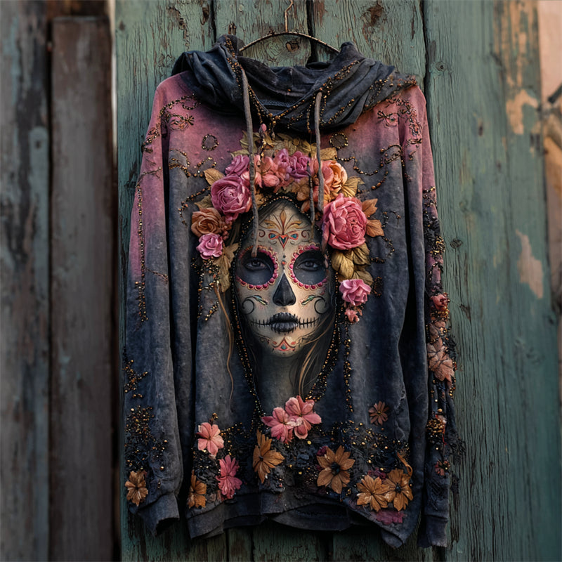 Comstylish Day Of The Dead Sugar Skull Woman Floral Gradient Hoodie