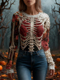Comstylish Women's Halloween Retro Skeleton Print Top