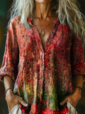 Women's Bohemian Patterns Art Print Casual Cotton Linen Shirt