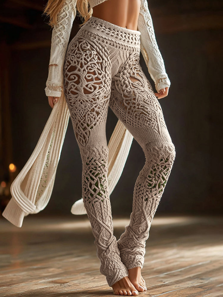 Vintage Viking Gradient Celtic Knot Art Knit Cozy Casual Leggings artswardrobe