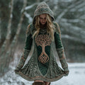 Celtic Knot Tree Of Life Jacquard Thick Hooded Midi Dress artswardrobe