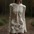 Women's Vintage Skull Sequin Knit Crew Neck Mini Skirt artswardrobe
