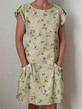 Women's Classic Floral Pattern Dress with Pockets
