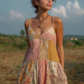 Vintage Cottagecore Pink Floral Patchwork Linen Mini Dress artswardrobe