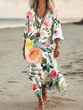 Women's Floral Art Print Pocket Cotton Dresses