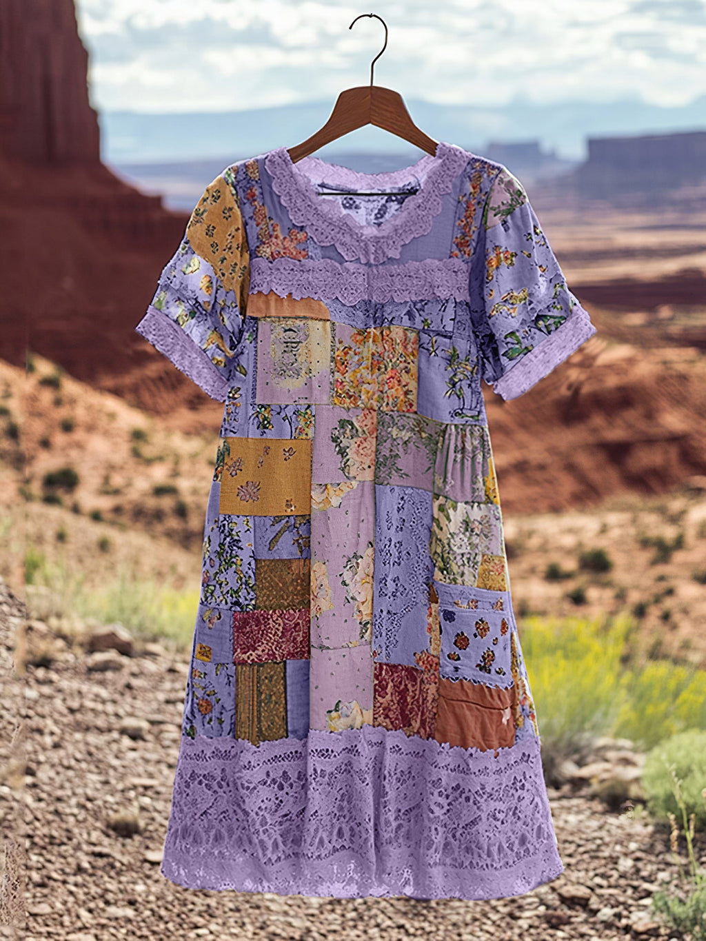 Vintage Floral Patchwork Comfortable Short-sleeved Dress artswardrobe