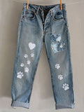 Funny Animal Embroidered Print Jeans elevenforest