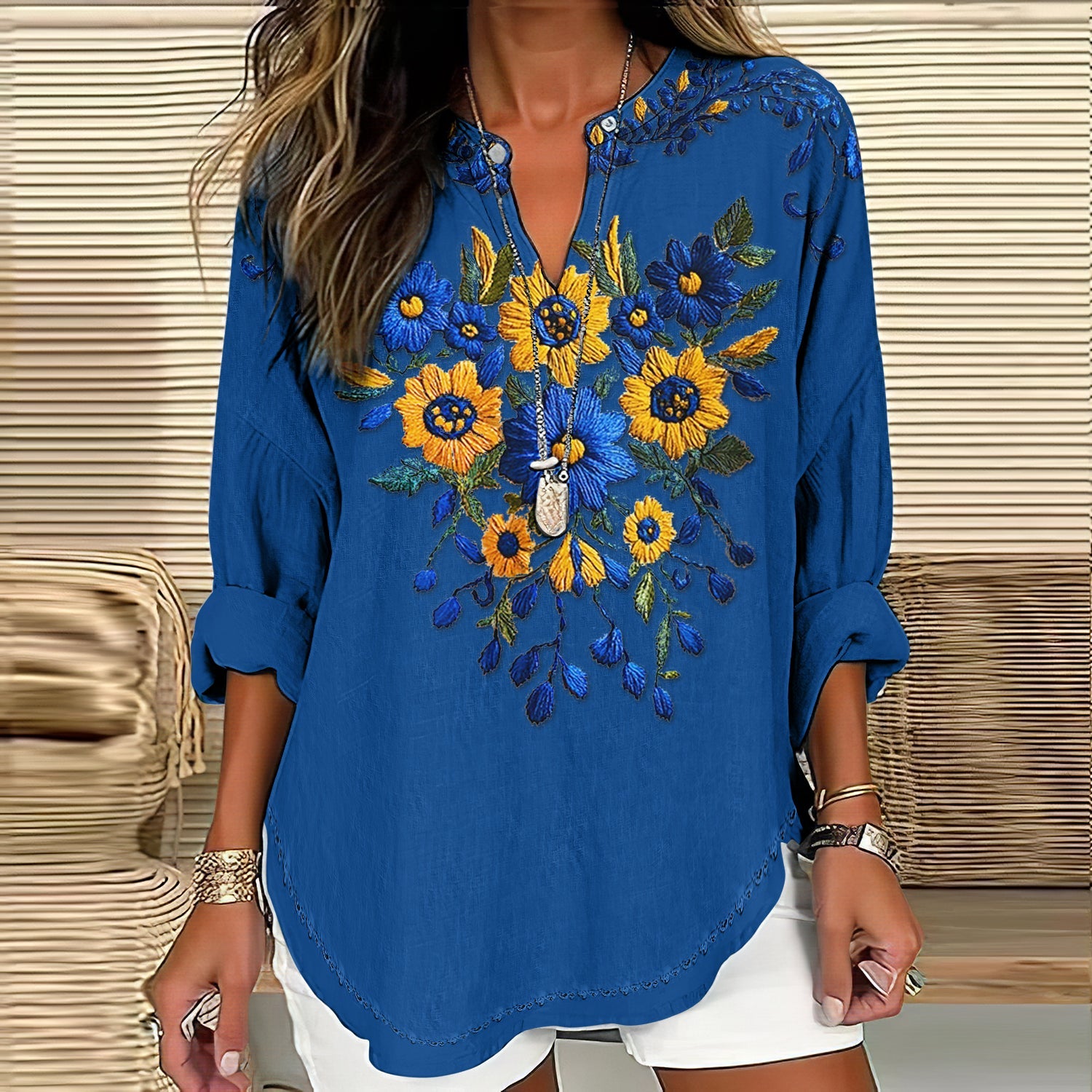 Comstylish Women's Sunflower Art Vintage Linen Blend Cozy Tunic
