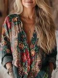 Women's Vintage Floral Art Print Casual Long Sleeve Comfortable Cotton