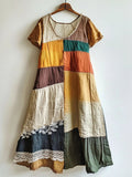 Vintage Lace Patchwork Linen Blend Long Dress artswardrobe