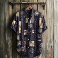 Men's Retro Floral Geometry Art Linen Casual Shirt artswardrobe