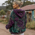 Women's Retro Purple Rose Contrast Pattern Casual Hoodie artswardrobe