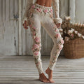 Women's Vintage Pink Floral Art Cozy Knit Leggings
