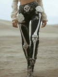 Comstylish Women's Halloween Skeleton And Romantic Rose Gothic Slimming Pants
