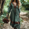 Women's Boho Linen Blend Ethnic Midi Dress artswardrobe