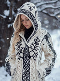 Women's Viking Inspired Celtic Knot Jacquard Knit Hooded Cardigan artswardrobe