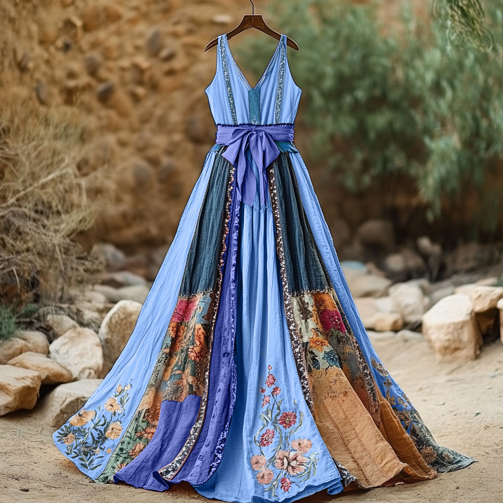Women's Vintage Floral Art Linen Dress artswardrobe
