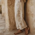 Women's Floral Embroidery Art Cotton And Linen Casual Pants artswardrobe