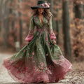 Women's Floral And Star-moon Art Print Casual Long Dress