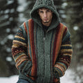 Men's Vintage Colorful Striped Celtic Art Jacquard Thick Warm Zip Hooded Sweater Cardigan artswardrobe