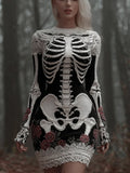 Women's Halloween Skeleton Art Black Dress artswardrobe